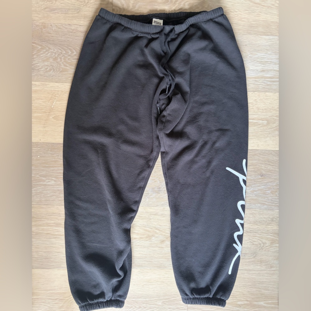 PINK Victoria’s Secret Black Joggers – Graphic Logo Sweatpants – Size L - Picture 2 of 6